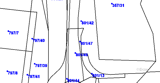 Parcela st. 801/47 v KÚ Rokycany, Katastrální mapa