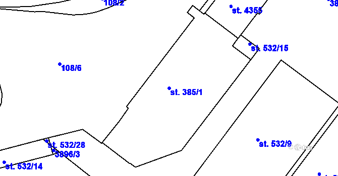 Parcela st. 385/1 v KÚ Rokycany, Katastrální mapa