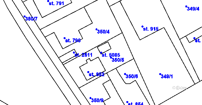 Parcela st. 5085 v KÚ Rokycany, Katastrální mapa