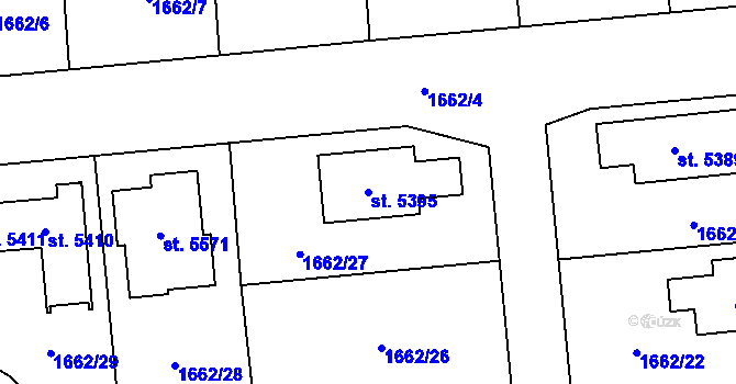 Parcela st. 5395 v KÚ Rokycany, Katastrální mapa