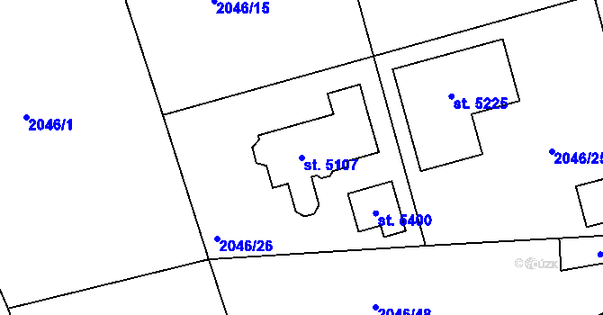 Parcela st. 5107 v KÚ Rokycany, Katastrální mapa