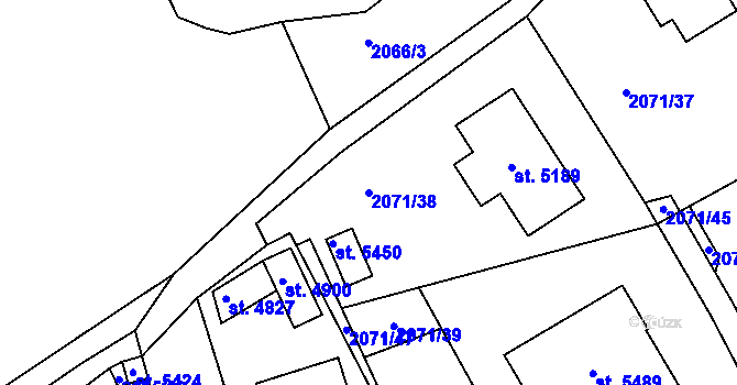 Parcela st. 2071/38 v KÚ Rokycany, Katastrální mapa