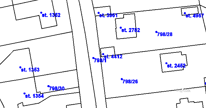 Parcela st. 4412 v KÚ Rokycany, Katastrální mapa
