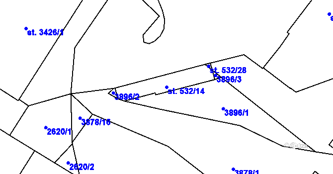 Parcela st. 532/14 v KÚ Rokycany, Katastrální mapa