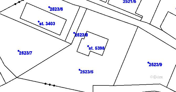 Parcela st. 5398 v KÚ Rokycany, Katastrální mapa