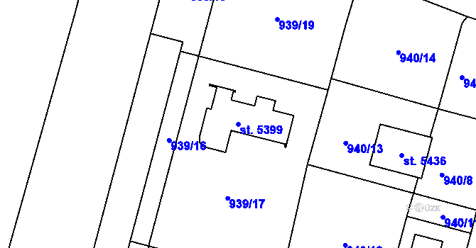 Parcela st. 5399 v KÚ Rokycany, Katastrální mapa