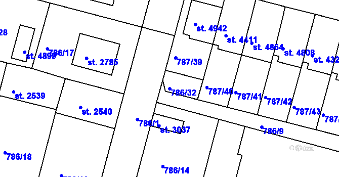 Parcela st. 786/32 v KÚ Rokycany, Katastrální mapa