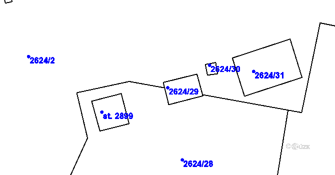 Parcela st. 2624/29 v KÚ Rokycany, Katastrální mapa