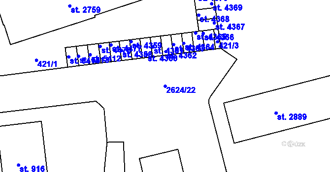 Parcela st. 2624/22 v KÚ Rokycany, Katastrální mapa