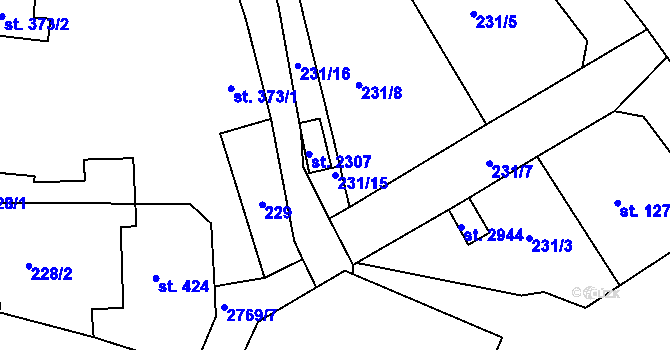 Parcela st. 231/15 v KÚ Rokycany, Katastrální mapa