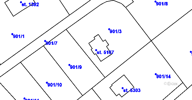 Parcela st. 5167 v KÚ Rokycany, Katastrální mapa