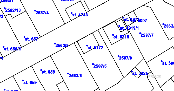 Parcela st. 5172 v KÚ Rokycany, Katastrální mapa