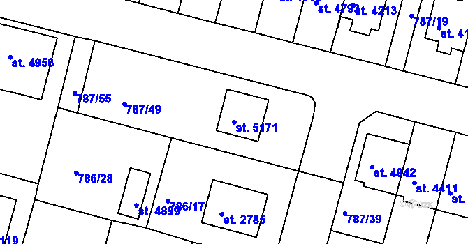 Parcela st. 5171 v KÚ Rokycany, Katastrální mapa