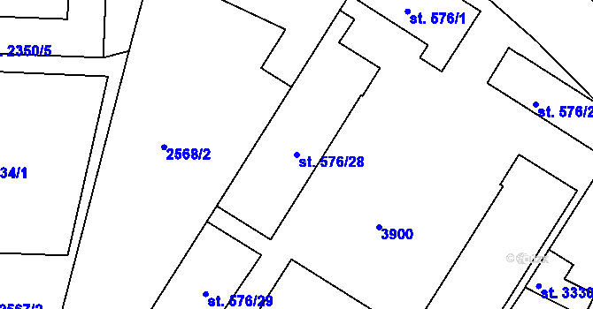 Parcela st. 576/28 v KÚ Rokycany, Katastrální mapa