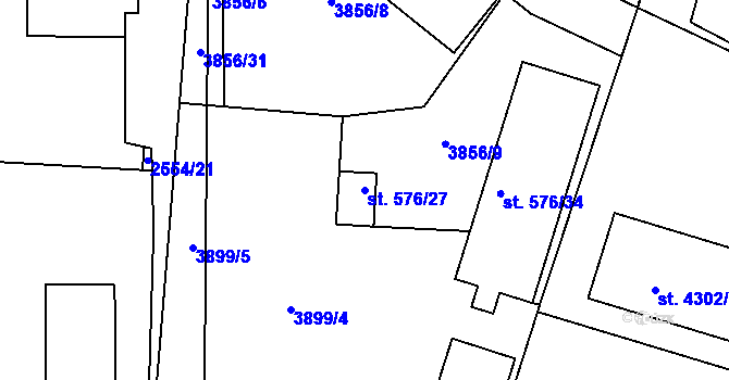 Parcela st. 576/27 v KÚ Rokycany, Katastrální mapa
