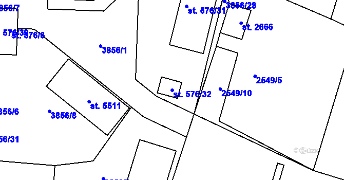 Parcela st. 576/32 v KÚ Rokycany, Katastrální mapa