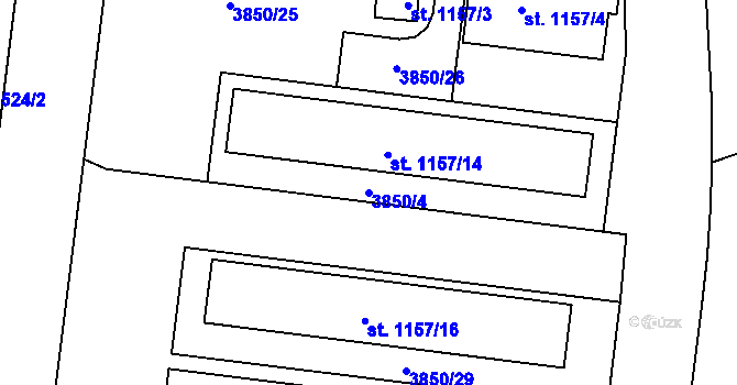Parcela st. 3850/4 v KÚ Rokycany, Katastrální mapa