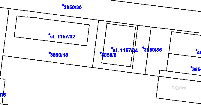 Parcela st. 3850/8 v KÚ Rokycany, Katastrální mapa