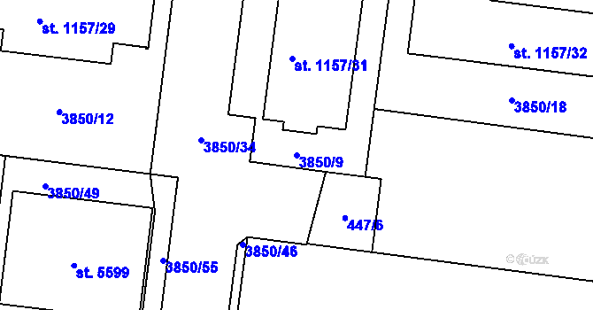 Parcela st. 3850/9 v KÚ Rokycany, Katastrální mapa