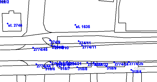 Parcela st. 274/11 v KÚ Rokycany, Katastrální mapa