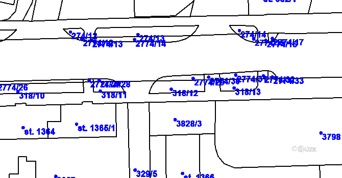 Parcela st. 318/12 v KÚ Rokycany, Katastrální mapa