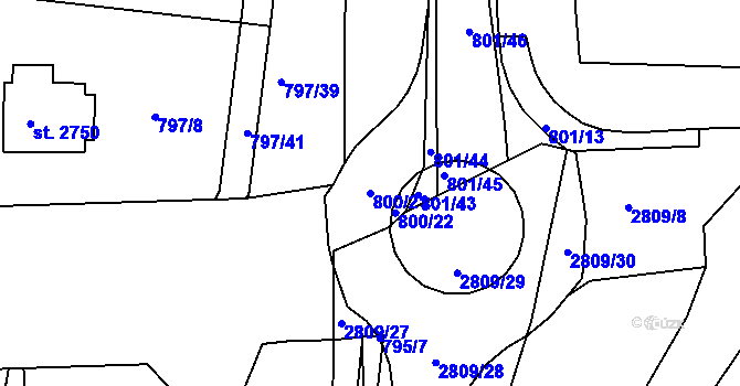 Parcela st. 800/21 v KÚ Rokycany, Katastrální mapa