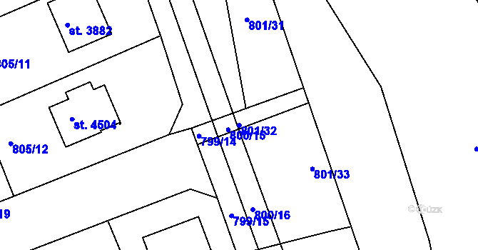 Parcela st. 801/32 v KÚ Rokycany, Katastrální mapa