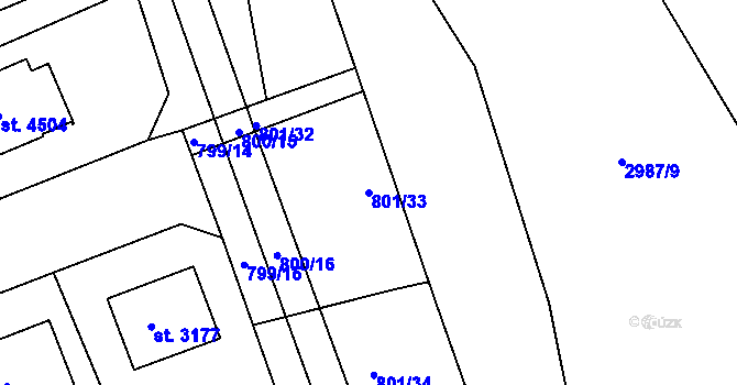 Parcela st. 801/33 v KÚ Rokycany, Katastrální mapa