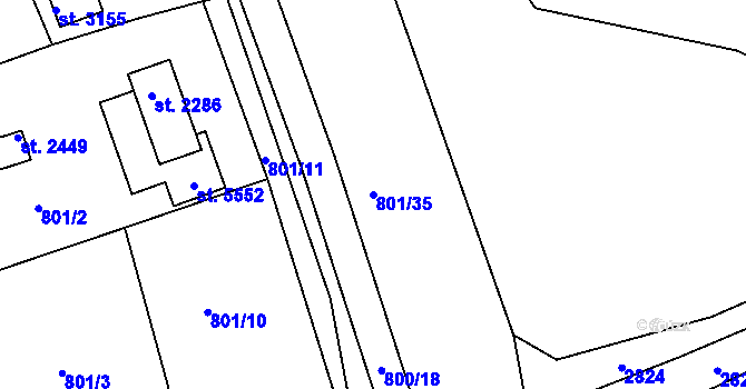 Parcela st. 801/35 v KÚ Rokycany, Katastrální mapa