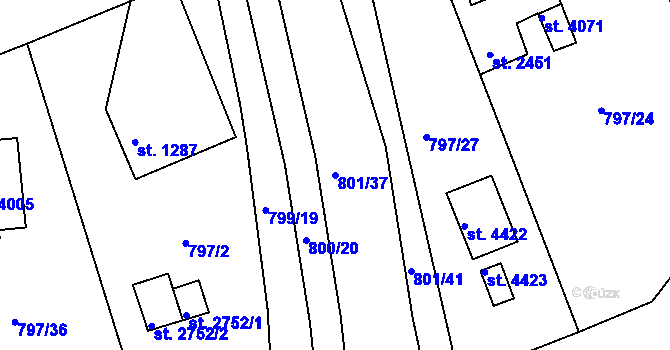 Parcela st. 801/37 v KÚ Rokycany, Katastrální mapa