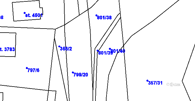 Parcela st. 801/39 v KÚ Rokycany, Katastrální mapa