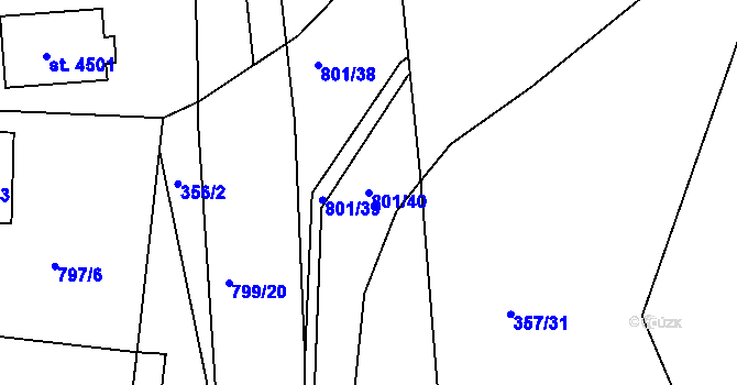 Parcela st. 801/40 v KÚ Rokycany, Katastrální mapa
