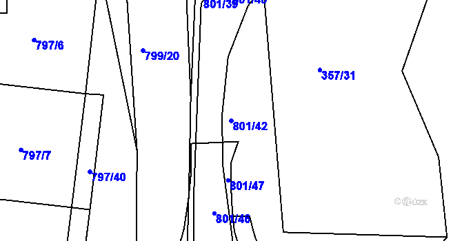 Parcela st. 801/42 v KÚ Rokycany, Katastrální mapa