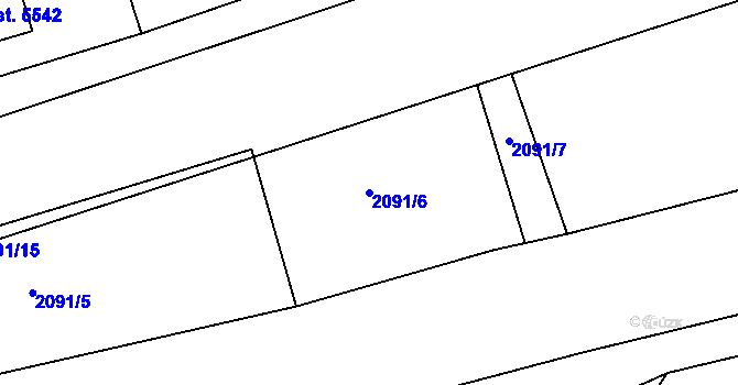 Parcela st. 2091/6 v KÚ Rokycany, Katastrální mapa