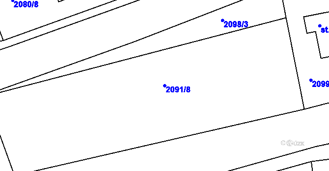 Parcela st. 2091/8 v KÚ Rokycany, Katastrální mapa