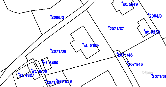 Parcela st. 5189 v KÚ Rokycany, Katastrální mapa