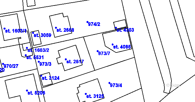 Parcela st. 973/7 v KÚ Rokycany, Katastrální mapa