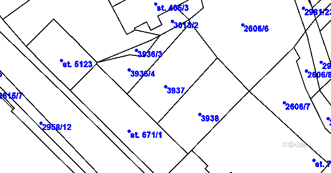 Parcela st. 3937 v KÚ Rokycany, Katastrální mapa