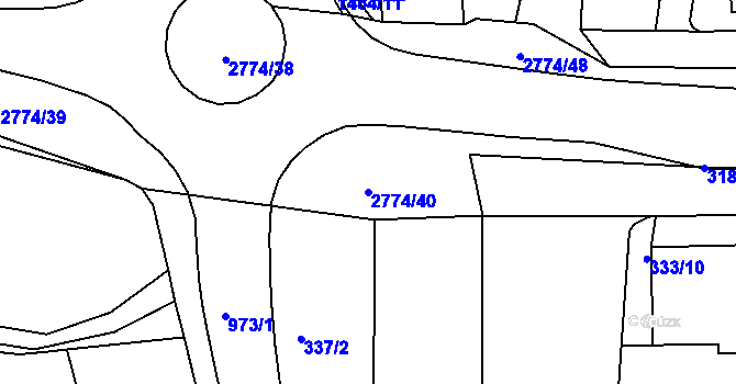Parcela st. 2774/40 v KÚ Rokycany, Katastrální mapa