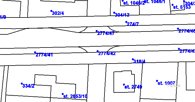 Parcela st. 2774/42 v KÚ Rokycany, Katastrální mapa
