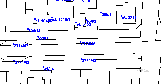 Parcela st. 2774/46 v KÚ Rokycany, Katastrální mapa