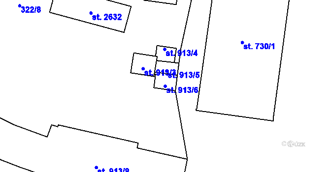 Parcela st. 913/6 v KÚ Rokycany, Katastrální mapa