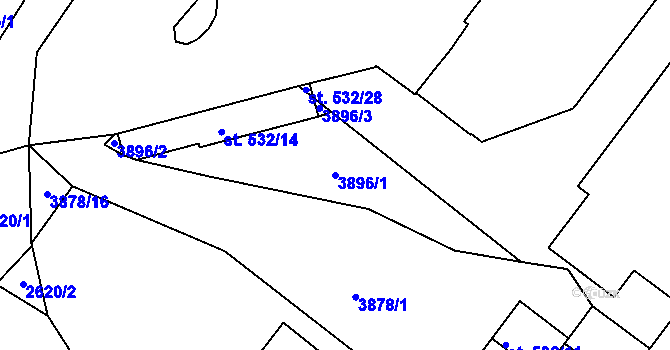 Parcela st. 3896/1 v KÚ Rokycany, Katastrální mapa