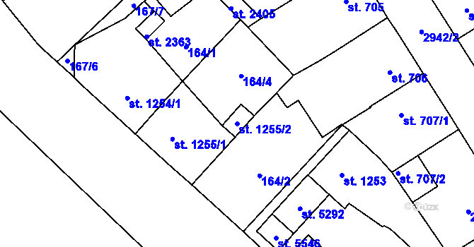 Parcela st. 1255/2 v KÚ Rokycany, Katastrální mapa