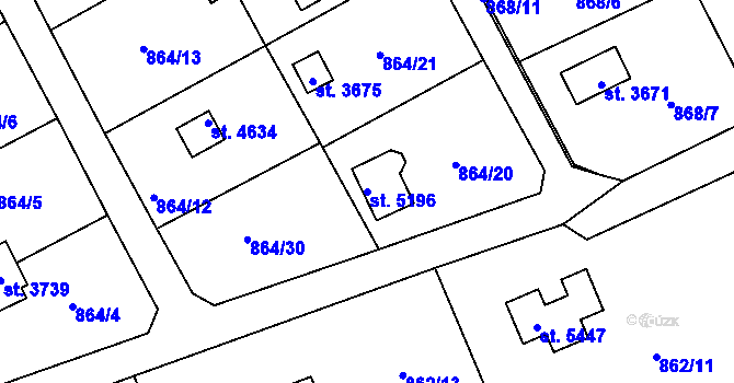 Parcela st. 5196 v KÚ Rokycany, Katastrální mapa