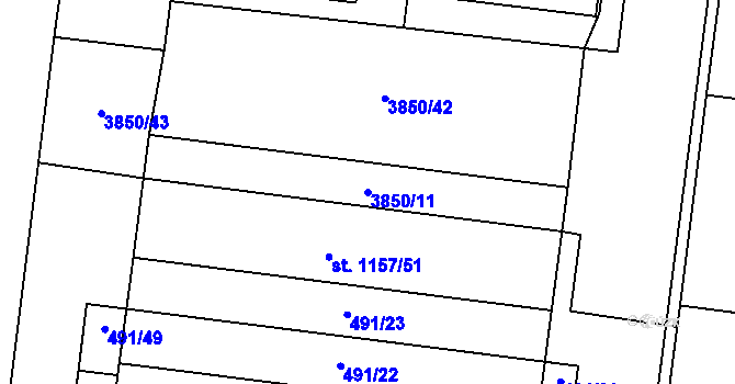 Parcela st. 3850/11 v KÚ Rokycany, Katastrální mapa