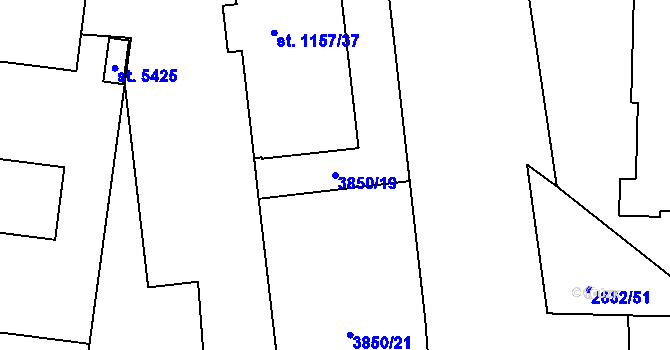 Parcela st. 3850/19 v KÚ Rokycany, Katastrální mapa