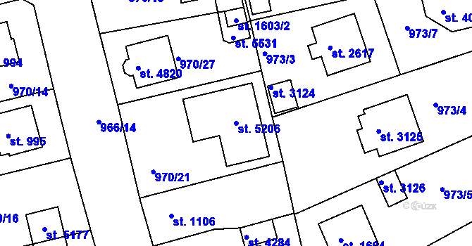 Parcela st. 5206 v KÚ Rokycany, Katastrální mapa