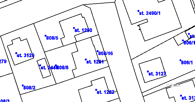 Parcela st. 808/16 v KÚ Rokycany, Katastrální mapa