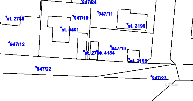 Parcela st. 4184 v KÚ Rokycany, Katastrální mapa